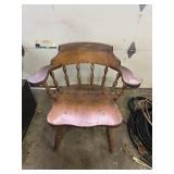 HIGHBACKED WOODEN ARMCHAIR NICE COND.