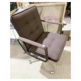 CHROME BASE BROWN ARM CHAIR TUFTED BACK/SEAT