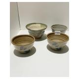 4 OVEN BAKE POTTERY GLAZED BOWLS