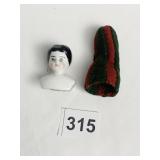 PORCELAIN DOLL HEAD 1.5"H WITH COVER