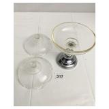 FARBER BROS KROME CRAFT GLASS CANDY DISH & TWO
