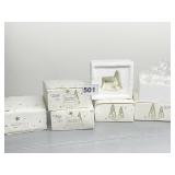 5 BOXES OF MINIATURE SNOW BABIES TREES AND SIGNS