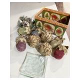 BASKET W/ HOLIDAY DECORATION, CANDLE HOLDER, BIN