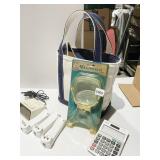 tote, plug in night lights, calculator etc.