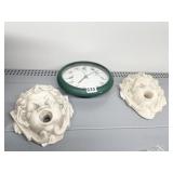 2 WALL HANGINGS BOTH HAVE CHIPS AND BIRD CLOCK