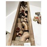 LONG WOOD BOX FILLED WITH COPPER AND BRASS SHUT