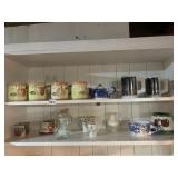 MUGS INCLUDING A SET OF APPLE, BEAR JAR WITH CORK