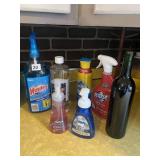 WINDEX, LAMP OIL, HAND SOAP, MYSTERY BOTTLE OF