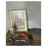 TEA LIGHT LANTERN, FRAMED SANTA FE PRINT, WENDELL