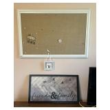 FRAMED BURLAP COVERED CORK BOARD AND FAMILY AND