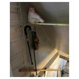 KITCHEN TRASH BAGS, CANE, BROOM AND DUSTPAN,