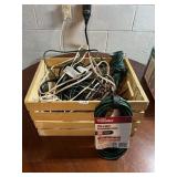 EXTENSION CORDS AND WOOD CRATE
