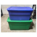 TWO STORAGE CONTAINERS ONE BLUE ONE GREEN