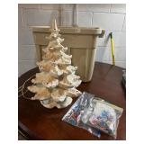 WHITE CERAMIC CHRISTMAS TREE W/ COLOR FIGURES