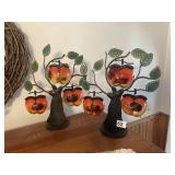 2 TIN APPLE TREE TEA LIGHT HOLDERS