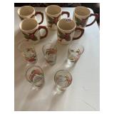 FRANCISCAN "APPLE" 5 COFFEE MUGS, 5 JUICE GLASSES