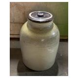 TAN CROCK WITH LID