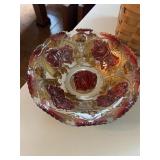 FLATWARE BASKET, PAINTED GLASS BOWL, 5 ANCHOR