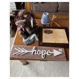 ANGEL WITH BEAR LIGHTED DECORATION, HOPE SIGN,