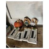 STUFFED PUMPKIN AND TURKEYS, LARGE HANGING FALL