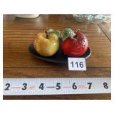 BLOWN GLASS APPLE SALT AND PEPPER SHAKERS