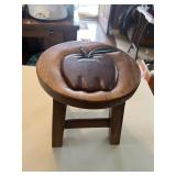 SMALL DECORATIVE WOOD STOOL WITH APPLE