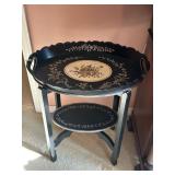 25" OVAL HAND PAINTED WOOD SERVING TRAY AND STAND