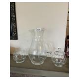 PRINCESS HOUSE ETCHED GLASS PITCHER, SUGAR,