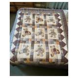 HAND QUILTED TEDDY BEAR THROW BLANKET