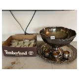 ENORMOUS SILVER PLATE PUNCH BOWL, LINER, DOUBLE