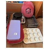 FOOD STORAGE, MUFFIN PANS, COOLING RACKS, POT