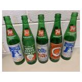 FIVE 7 UP BOTTLES INCLUDING BICENTENNIAL, THE