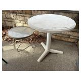 SMALL GLASS TOP PATIO SIDE TABLE, ROUND PLASTIC