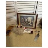 RELIGIOUS PRINT, BLESSED PILLOW, CROCHETED CROSS,