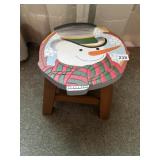 HAND CARVED AND PAINTED WOOD SNOWMAN STOOL