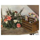 WOOD CRATE, SILK FLOWER ARRANGEMENT