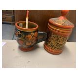 DECORATIVE RUSSIAN SET WITH JAR WITH LID, MUG AND