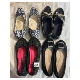 4 PAIRS OF LADIES FLATS, SZ 8/8.5, BLACK FLATS