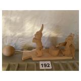 CARVED WOOD BEAR AND BUNNY