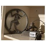 ART NOVEAU LIGHT WITH GLASS BASE HAS BROKEN OFF