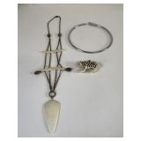 SILVER TONE CHOKER CHAIN BOHO NECKLACE WITH FAUX