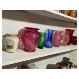 ASSORTMENT OF MULTICOLORED VASES AND SUNFLOWER
