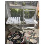 WHITE FOLDING CHAIR AND STOOL AND TWO TIE ON