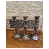 8.5" SET OF 3 SILVER PLATE CANDLE STICKS