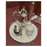 SILVER PLATE TEA SET NEVER USED 4 PIECE WITH TREY