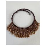 BEADED CHOKER NECKLACE WITH COPPER CHAIN FRINGE