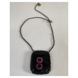CERAMIC SQUARE PENDANT NECKLACE SEED BEAD CHAIN
