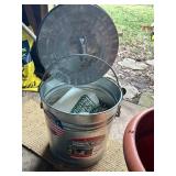 GALVANIZED BUCKET W/ LID AND BIRD SEED