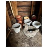 3 CEMENT PLANTERS, ROOSTER PLANTER, PLASTIC
