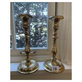 PAIR OF 10" H ANTIQUE BRASS CANDLE STICKS